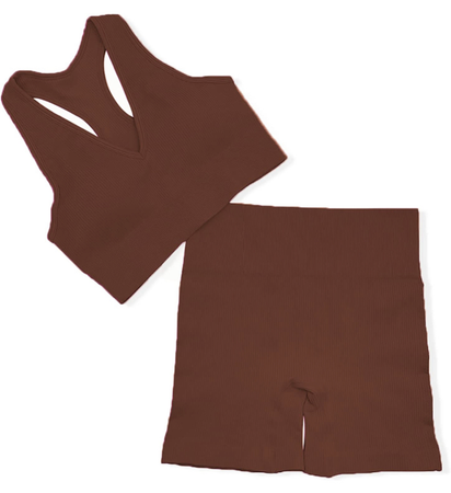 brown two piece workout set