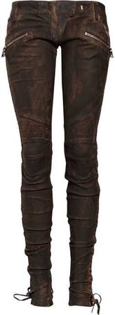 Brown leather, lace-up pants