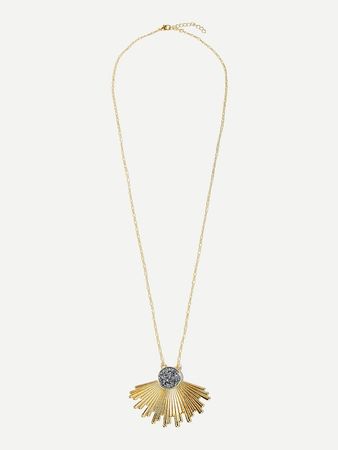 Glitter Detail Fan Shaped Pendant Necklace | SHEIN