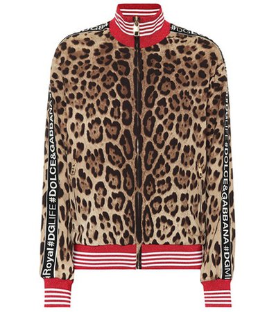 Leopard stretch silk track jacket