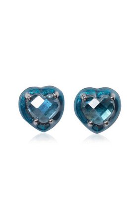 Nakard Mini Heart Enameled Sterling Silver Kyanite Stud Earrings By Nak Armstrong | Moda Operandi