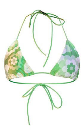 Green Flower Triangle Bikini Top | Swimwear | PrettyLittleThing CA
