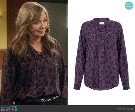 WornOnTV: Bonnie’s purple leopard print lace-up top on Mom | Allison Janney | Clothes and Wardrobe from TV