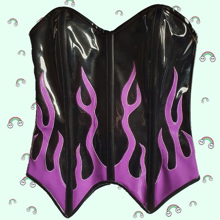 🖤🔥😈 Flames Corset 😈🔥🖤 BNWT Black corset in glossy... - Depop