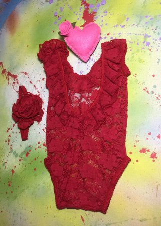 Newborn Red lace romper bodysuit shabby chic vintage style | Etsy