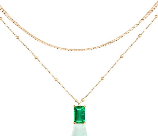 Amazon.com: B.PHNE 14K Gold Plated Layering Necklaces, Emerald Rectangle Pendant Necklaces Dark Green Necklace for Women, Layered Choker Necklace for Teen Girls Christmas Jewelry Gifts: Clothing, Shoes & Jewelry