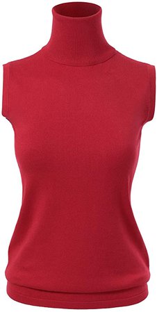 Women's Sleeveless Ribbed Pullover Turtleneck Knit Sweater Tunic L Red at Amazon Women’s Clothing store
