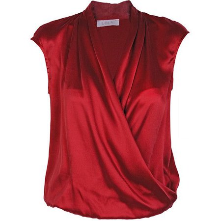 Red No Sleeve Silk Blouse