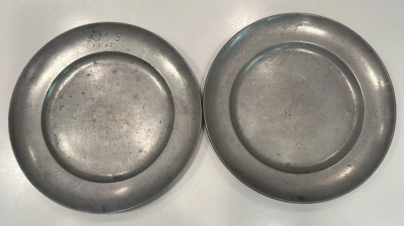 Pair of Antique Monogrammed Pewter Plates Dated 1763 And 1803. | eBay