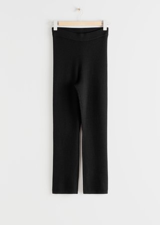 Ribbed Wool Stretch Soft Trousers - Black - Trousers - & Other Stories