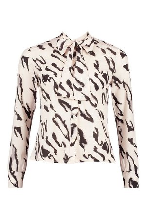 Woven Animal Print Pussy Bow Blouse | Boohoo nude