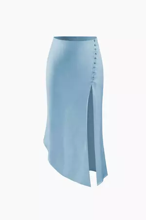 Asymmetric Hem Slit Button Deco Skirt – Micas