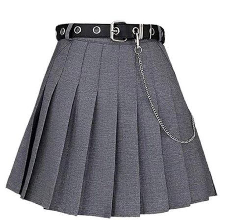 grey pleated skirt w/ chain belt