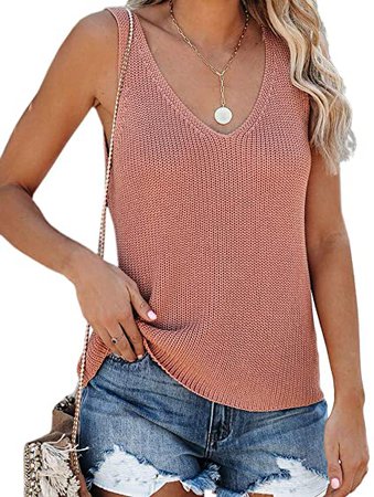 Tutorutor Womens Sleeveless V Neck Sweater Vest Summer Knitted Loose Cami Tank Top at Amazon Women’s Clothing store