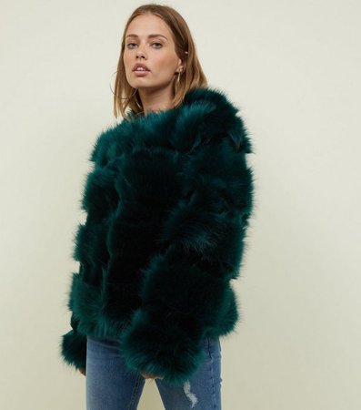 Dark Green Pelted Faux Fur Coat | New Look