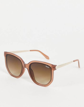 Quay Coffee Run womens cat eye sunglasses in beige | ASOS