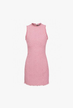 Short Pink Tweed Dress for Women - Balmain.com