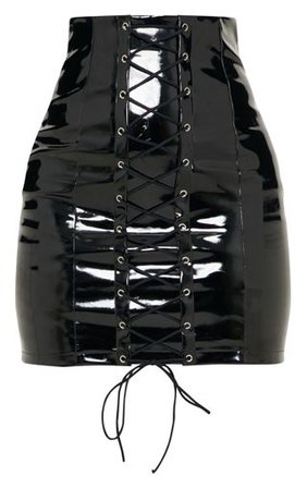 Black Vinyl Lace Up Mini Skirt | Skirts | PrettyLittleThing