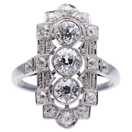 Art Deco 14 Carat White Gold Diamond 2 Carat Engagement Ring For Sale at 1stDibs | moi et toi diamond ring, moi et toi engagement ring, toi et moi ring art deco