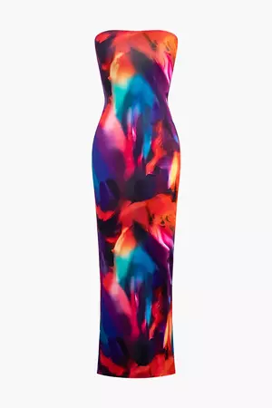 Tie Dye Strapless Slit Maxi Dress – Micas