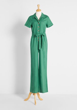 Buttoned Up and Ready to Glow Jumpsuit Green | ModCloth