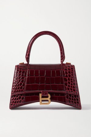Hourglass Croc-effect Leather Tote - Burgundy