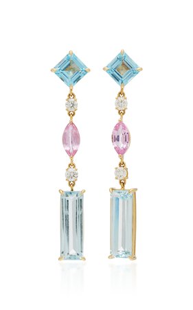 18K Gold, Topaz, Diamond and Sapphire Earrings by Yi Collection | Moda Operandi