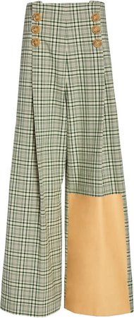 Rosie Assoulin Button-Detailed Plaid Cotton Wide-Leg Pants