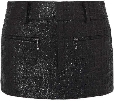Coated Cotton-blend Tweed Mini Skirt - Black