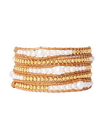 Chan Luu 18K Gold-plated & Pearl Leather Wrap Bracelet