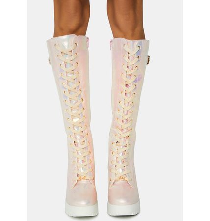 Sparkl Fairy Couture Pink Fairy Lace Up Boots | Dolls Kill