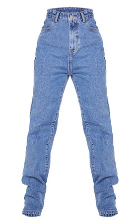 Mid Blue Wash Long Leg Straight Jeans | Denim | PrettyLittleThing USA