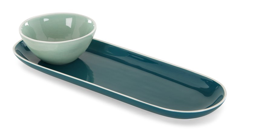 Noah Serving Plate with Dip Dish, Teal and Green | MADE.com