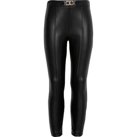 Girls black faux leather trousers | River Island