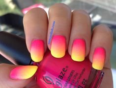 Neon Pink and Yellow Ombre Nails. | Ombre nails, Pink ombre nails, Cute nails