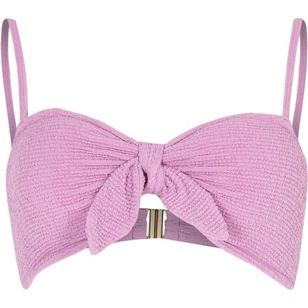 Purple textured knot front bandeau bikini top - Bikini Tops - Bikinis - Swimwear & Beachwear - women