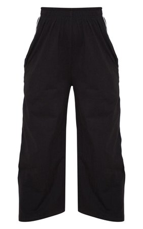 Black Jersey Contrast Binding Wide Leg Cropped Trouser | PrettyLittleThing