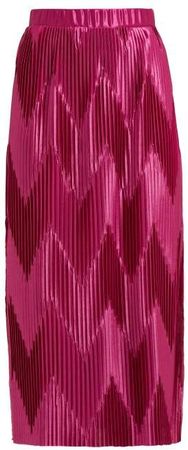 Pleated Satin Midi Skirt - Womens - Pink
