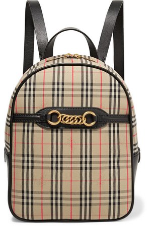 Burberry | Embellished leather and checked cotton-drill backpack | NET-A-PORTER.COM
