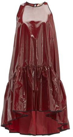 No. 21 - Dropped Hem Coated Silk Mini Dress - Womens - Burgundy