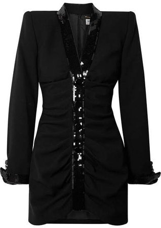 Sequin-embellished Ruched Wool Mini Dress - Black