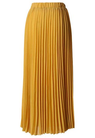 Chiffon Mustard Pleated Maxi Skirt - Skirt - BOTTOMS - Retro, Indie and Unique Fashion