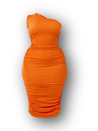 Plus Orange One Shoulder Textured Midi Dress