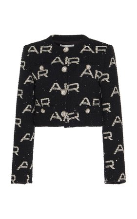 Alessandra Rich Logo Tweed Cotton-Blend Cropped Jacket