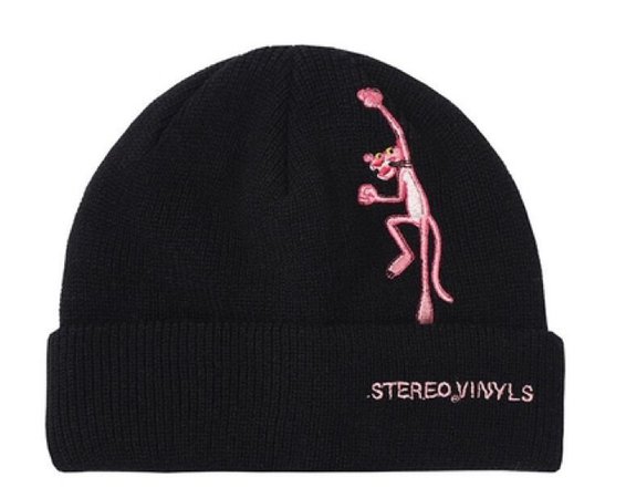 STEREO_VINYLS pink panther beanie in black