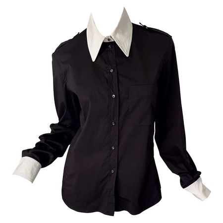 Tom Ford for Yves Saint Laurent Size 44 / 12 Black and White Early 2000s Blouse For Sale at 1stDibs