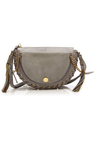 Leather and Suede Shoulder Bag with Chain Embellishment Gr. One Size