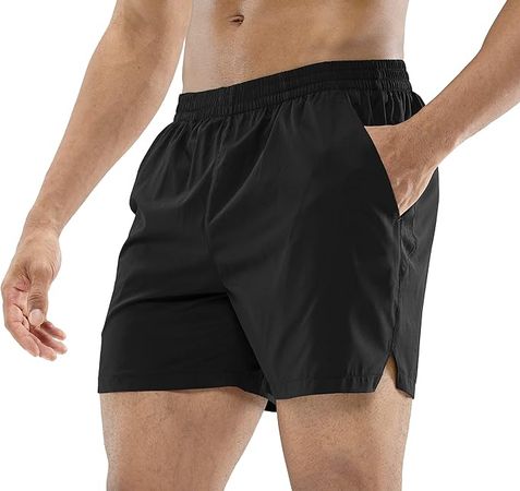 Amazon.com: MIER Men's Workout Running Shorts Quick Dry Active 5 Inches Shorts with Pockets, Lightweight and Breathable, Black, L : Clothing, Shoes & Jewelry