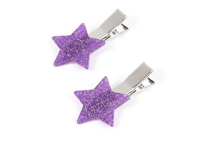Purple glitter star barrettes