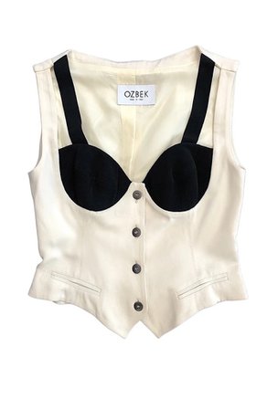 Rifat Ozbek Off White and Black Vest with Attached Bra Top $650 - resurrection vintage